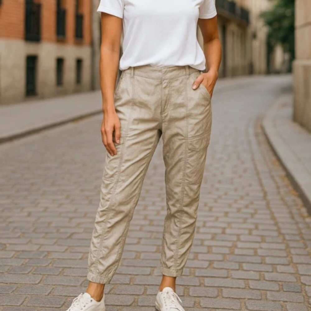 Anthropologie Pants Beige  Boho High Rise Mitra Relaxed Ankle Women 6 NEW